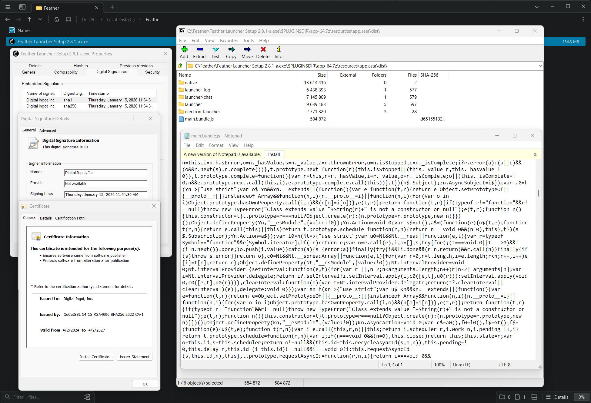 Evidence showing minified code has been in place since January